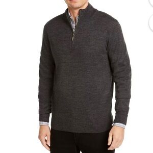 CLUB ROOM MENS SWEATER WITH PARTIAL ZIPPER EBONY HEATHER NWT MERINO BLEND